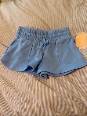 High-Waist Sky Blue Drawstring Athletic Shorts for Women